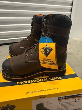 Herman Survivors Dozier Steel Toe Waterproof Work Boots Men's 7.5 Brown/Black